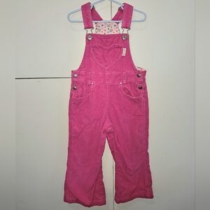 H & M Little Girls Size 4-5 Bright Pink Corduroy Overalls Lined
